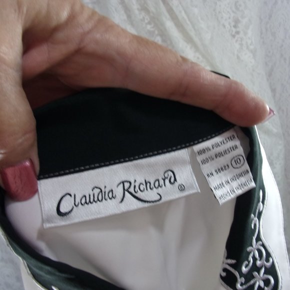 Claudia Richards, Classic Dressy Blouse, White Black, Size 10 - Picture 4 of 4